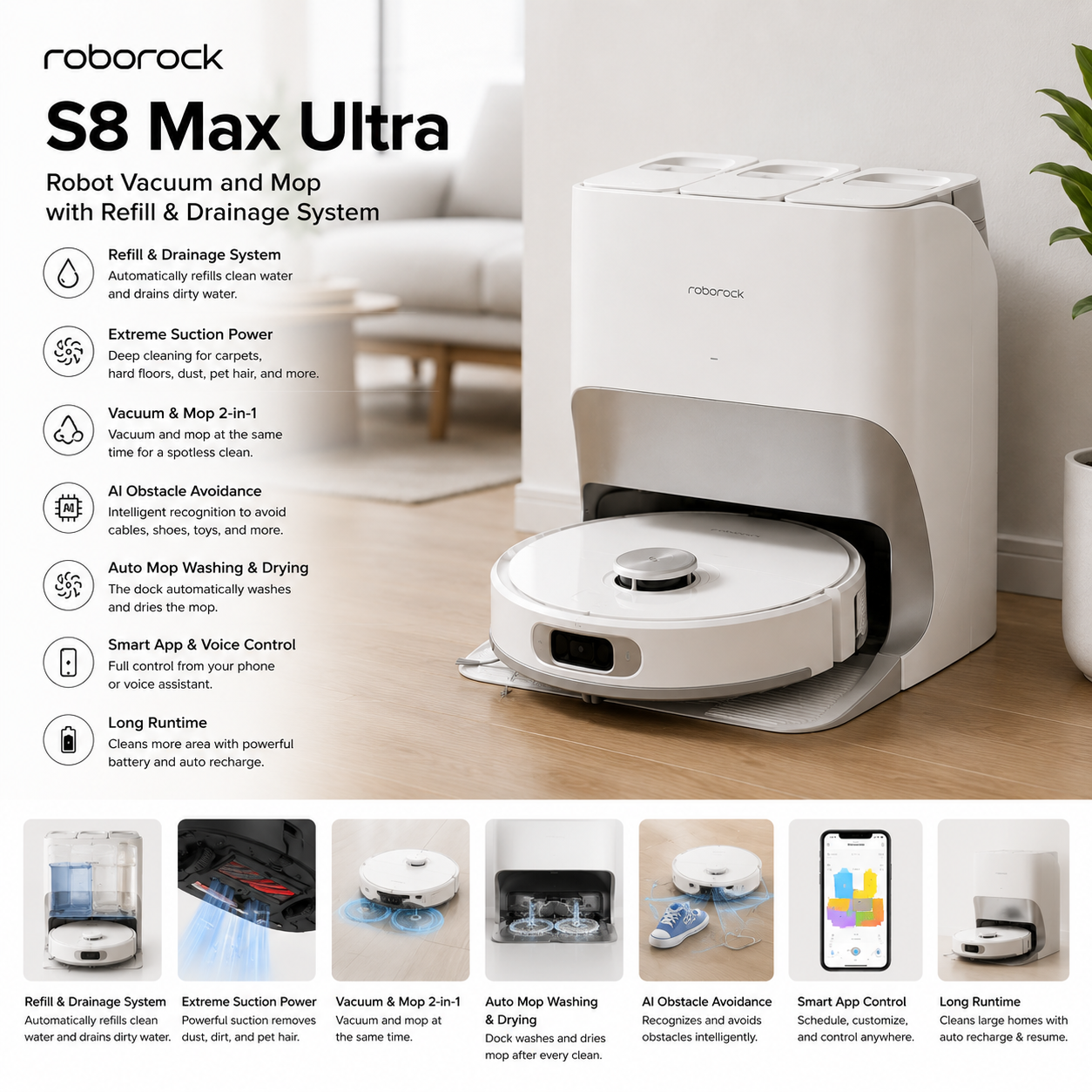 Roborock S8 Max Ultra with Refill & Drainage System